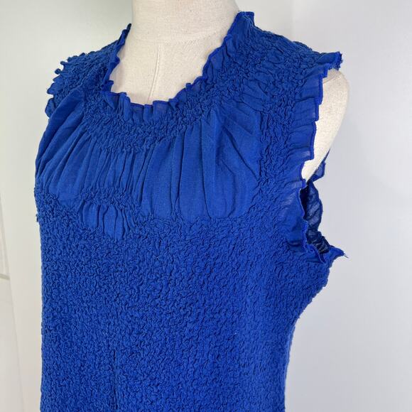 By Anthropologie Mock-Neck Textured Smocked Stretch Dress Blue Mini - Picture 5 of 10